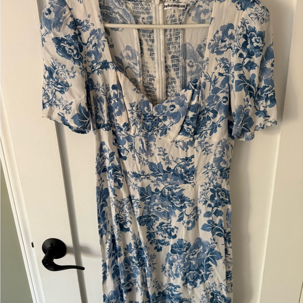 Reformation Brittney Cream and Blue Floral Mini Dress